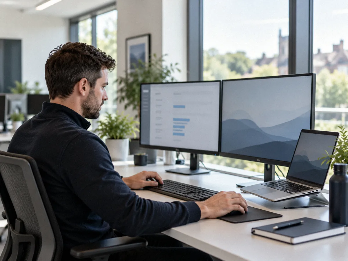 An IT engineer working at a tidy desk